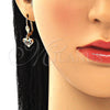 Oro Laminado Threader Earring, Gold Filled Style Heart Design, with Multicolor Micro Pave, Polished, Golden Finish, 02.210.0345.1