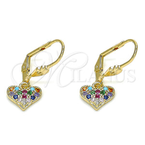 Gold Filled Ring — Threader Earring Heart Design with Multicolor Micro Pave — main product view — SKU 132654 | Oro Laminado anillo — Threader Earring corazón diseño with Multicolor Micro Pave — SKU 132654