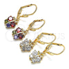 Oro Laminado Dangle Earring, Gold Filled Style Butterfly Design, with Multicolor Micro Pave, Polished, Golden Finish, 02.210.0346.1