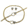 Oro Laminado Necklace, Bracelet and Earring, Gold Filled Style Heart and Hugs and Kisses Design, with White Crystal, Polished, Golden Finish, 06.372.0005