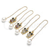Oro Laminado Threader Earring, Gold Filled Style Owl Design, with Black and White Micro Pave, Polished, Golden Finish, 02.210.0347