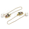 Oro Laminado Threader Earring, Gold Filled Style Owl Design, with Multicolor Micro Pave, Polished, Golden Finish, 02.210.0347.1