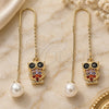 Oro Laminado Threader Earring, Gold Filled Style Owl Design, with Multicolor Micro Pave, Polished, Golden Finish, 02.210.0347.1