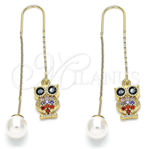 Gold Filled Ring — Threader Earring Owl Design with Multicolor Micro Pave — main product view — SKU 132667 | Oro Laminado anillo — Threader Earring Owl diseño with Multicolor Micro Pave — SKU 132667