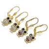 Oro Laminado Dangle Earring, Gold Filled Style Owl Design, with Black and White Micro Pave, Polished, Golden Finish, 02.210.0348