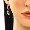 Oro Laminado Threader Earring, Gold Filled Style Owl Design, with Multicolor Micro Pave, Polished, Golden Finish, 02.210.0348.1