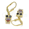 Oro Laminado Threader Earring, Gold Filled Style Owl Design, with Multicolor Micro Pave, Polished, Golden Finish, 02.210.0348.1