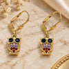 Oro Laminado Threader Earring, Gold Filled Style Owl Design, with Multicolor Micro Pave, Polished, Golden Finish, 02.210.0348.1