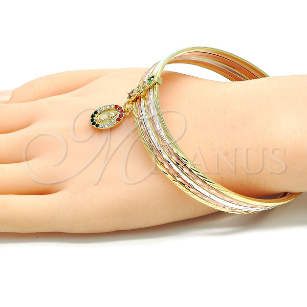 Gold Filled Jewelry — Semanario Bangle Guadalupe Design with Multicolor Crystal Diamond — alternate product view — SKU 132671 | Oro Laminado joyería — Semanario Bangle Guadalupe diseño with Multicolor cristal Diamond — SKU 132671