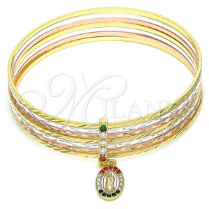 Gold Filled Jewelry — Semanario Bangle Guadalupe Design with Multicolor Crystal Diamond — main product view — SKU 132671 | Oro Laminado joyería — Semanario Bangle Guadalupe diseño with Multicolor cristal Diamond — SKU 132671