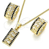 Oro Laminado Earring and Pendant Adult Set, Gold Filled Style Elephant Design, with Black Micro Pave, Polished, Golden Finish, 10.210.0113.4