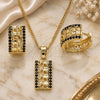 Oro Laminado Earring and Pendant Adult Set, Gold Filled Style Elephant Design, with Black Micro Pave, Polished, Golden Finish, 10.210.0113.4