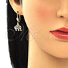 Oro Laminado Earring and Pendant Adult Set, Gold Filled Style Elephant Design, with Black Cubic Zirconia, Polished, Golden Finish, 10.316.0020.2