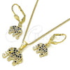 Oro Laminado Earring and Pendant Adult Set, Gold Filled Style Elephant Design, with Black Cubic Zirconia, Polished, Golden Finish, 10.316.0020.2