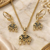 Oro Laminado Earring and Pendant Adult Set, Gold Filled Style Elephant Design, with Black Cubic Zirconia, Polished, Golden Finish, 10.316.0020.2