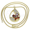 Oro Laminado Pendant Necklace, Gold Filled Style Teardrop and Butterfly Design, with Garnet Cubic Zirconia and White Micro Pave, Polished, Golden Finish, 04.284.0022.1.20 (02 MM Thickness, 20 Inches Length)