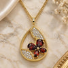 Oro Laminado Pendant Necklace, Gold Filled Style Teardrop and Butterfly Design, with Garnet Cubic Zirconia and White Micro Pave, Polished, Golden Finish, 04.284.0022.1.20 (02 MM Thickness, 20 Inches Length)