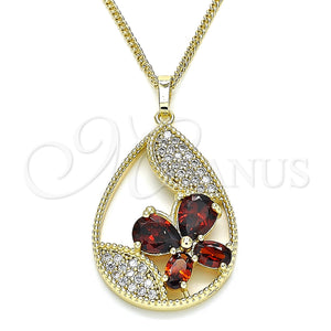 Gold Filled Necklace — Pendant Necklace Teardrop and Butterfly Design with Garnet — main product view — SKU 132679 | Oro Laminado collar — Pendant Necklace Teardrop and Butterfly diseño with Garnet — SKU 132679