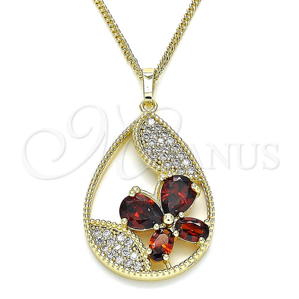 Gold Filled Necklace — Pendant Necklace Teardrop and Butterfly Design with Garnet — main product view — SKU 132679 | Oro Laminado collar — Pendant Necklace Teardrop and Butterfly diseño with Garnet — SKU 132679