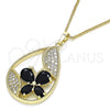 Oro Laminado Pendant Necklace, Gold Filled Style Teardrop and Butterfly Design, with Black Cubic Zirconia and White Micro Pave, Polished, Golden Finish, 04.284.0022.2.20 (02 MM Thickness, 20 Inches Length)