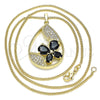 Oro Laminado Pendant Necklace, Gold Filled Style Teardrop and Butterfly Design, with Black Cubic Zirconia and White Micro Pave, Polished, Golden Finish, 04.284.0022.2.20 (02 MM Thickness, 20 Inches Length)