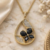 Oro Laminado Pendant Necklace, Gold Filled Style Teardrop and Butterfly Design, with Black Cubic Zirconia and White Micro Pave, Polished, Golden Finish, 04.284.0022.2.20 (02 MM Thickness, 20 Inches Length)