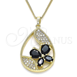 Gold Filled Necklace — Pendant Necklace Teardrop and Butterfly Design with Black — main product view — SKU 132680 | Oro Laminado collar — Pendant Necklace Teardrop and Butterfly diseño with negro — SKU 132680