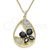 Oro Laminado Pendant Necklace, Gold Filled Style Teardrop and Butterfly Design, with Black Cubic Zirconia and White Micro Pave, Polished, Golden Finish, 04.284.0022.2.20 (02 MM Thickness, 20 Inches Length)