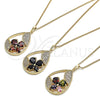 Oro Laminado Pendant Necklace, Gold Filled Style Teardrop and Butterfly Design, with Black Cubic Zirconia and White Micro Pave, Polished, Golden Finish, 04.284.0022.2.20 (02 MM Thickness, 20 Inches Length)