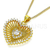 Oro Laminado Pendant Necklace, Gold Filled Style Heart Design, with White Cubic Zirconia and White Micro Pave, Polished, Golden Finish, 04.213.0177.20 (02 MM Thickness, 20 Inches Length)
