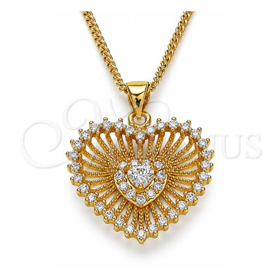Oro Laminado Pendant Necklace, Gold Filled Style Heart Design, with White Cubic Zirconia and White Micro Pave, Polished, Golden Finish, 04.213.0177.20 (02 MM Thickness, 20 Inches Length)