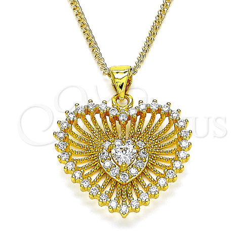 Oro Laminado Pendant Necklace, Gold Filled Style Heart Design, with White Cubic Zirconia and White Micro Pave, Polished, Golden Finish, 04.213.0177.20 (02 MM Thickness, 20 Inches Length)