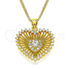 Oro Laminado Pendant Necklace, Gold Filled Style Heart Design, with White Cubic Zirconia and White Micro Pave, Polished, Golden Finish, 04.213.0177.20 (02 MM Thickness, 20 Inches Length)