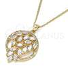 Oro Laminado Pendant Necklace, Gold Filled Style Leaf Design, with White Cubic Zirconia, Polished, Golden Finish, 04.213.0178.20 (02 MM Thickness, 20 Inches Length)
