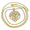 Oro Laminado Pendant Necklace, Gold Filled Style Leaf Design, with White Cubic Zirconia, Polished, Golden Finish, 04.213.0178.20 (02 MM Thickness, 20 Inches Length)