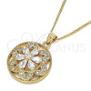 Oro Laminado Pendant Necklace, Gold Filled Style Flower Design, with White Cubic Zirconia, Polished, Golden Finish, 04.213.0179.20 (02 MM Thickness, 20 Inches Length)
