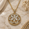 Oro Laminado Pendant Necklace, Gold Filled Style Flower Design, with White Cubic Zirconia, Polished, Golden Finish, 04.213.0179.20 (02 MM Thickness, 20 Inches Length)