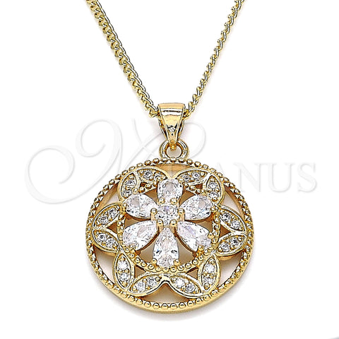 Oro Laminado Pendant Necklace, Gold Filled Style Flower Design, with White Cubic Zirconia, Polished, Golden Finish, 04.213.0179.20 (02 MM Thickness, 20 Inches Length)