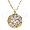 Oro Laminado Pendant Necklace, Gold Filled Style Flower Design, with White Cubic Zirconia, Polished, Golden Finish, 04.213.0179.20 (02 MM Thickness, 20 Inches Length)