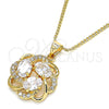Oro Laminado Pendant Necklace, Gold Filled Style Flower Design, with White Cubic Zirconia and White Micro Pave, Polished, Golden Finish, 04.213.0180.20 (02 MM Thickness, 20 Inches Length)