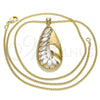 Oro Laminado Pendant Necklace, Gold Filled Style Teardrop Design, with White Cubic Zirconia and White Micro Pave, Polished, Golden Finish, 04.213.0181.20 (02 MM Thickness, 20 Inches Length)