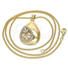Oro Laminado Pendant Necklace, Gold Filled Style Teardrop Design, with White Cubic Zirconia and White Micro Pave, Polished, Golden Finish, 04.213.0182.20 (02 MM Thickness, 20 Inches Length)