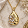 Oro Laminado Pendant Necklace, Gold Filled Style Teardrop Design, with White Cubic Zirconia and White Micro Pave, Polished, Golden Finish, 04.213.0182.20 (02 MM Thickness, 20 Inches Length)
