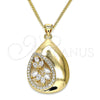 Oro Laminado Pendant Necklace, Gold Filled Style Teardrop Design, with White Cubic Zirconia and White Micro Pave, Polished, Golden Finish, 04.213.0182.20 (02 MM Thickness, 20 Inches Length)
