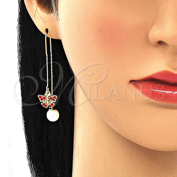 Gold Filled Ring — Threader Earring Butterfly Design with Garnet Crystal Polished — alternate product view — SKU 132687 | Oro Laminado anillo — Threader Earring Butterfly diseño with Garnet cristal pulido — SKU 132687
