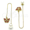 Oro Laminado Threader Earring, Gold Filled Style Butterfly Design, with Garnet Crystal, Polished, Golden Finish, 02.253.0005