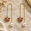 Oro Laminado Threader Earring, Gold Filled Style Butterfly Design, with Garnet Crystal, Polished, Golden Finish, 02.253.0005