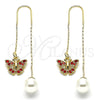 Oro Laminado Threader Earring, Gold Filled Style Butterfly Design, with Garnet Crystal, Polished, Golden Finish, 02.253.0005