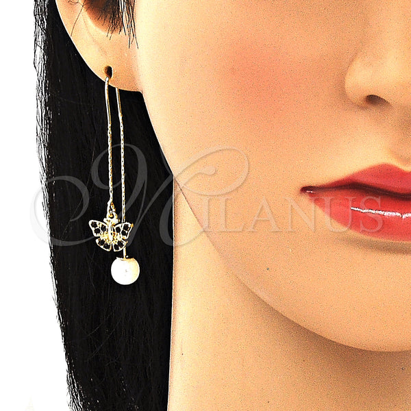 Gold Filled Ring — Threader Earring Butterfly Design with Black Crystal Polished — alternate product view — SKU 132688 | Oro Laminado anillo — Threader Earring Butterfly diseño with negro cristal pulido — SKU 132688