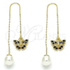 Oro Laminado Threader Earring, Gold Filled Style Butterfly Design, with Black Crystal, Polished, Golden Finish, 02.253.0005.1
